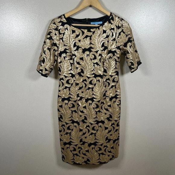 Antonio Melani Sequin Sheath Dress Size 6 Gold Black Formal Event Cocktail Party - Picture 1 of 8